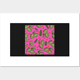 Tropical leaves Pink Posters and Art